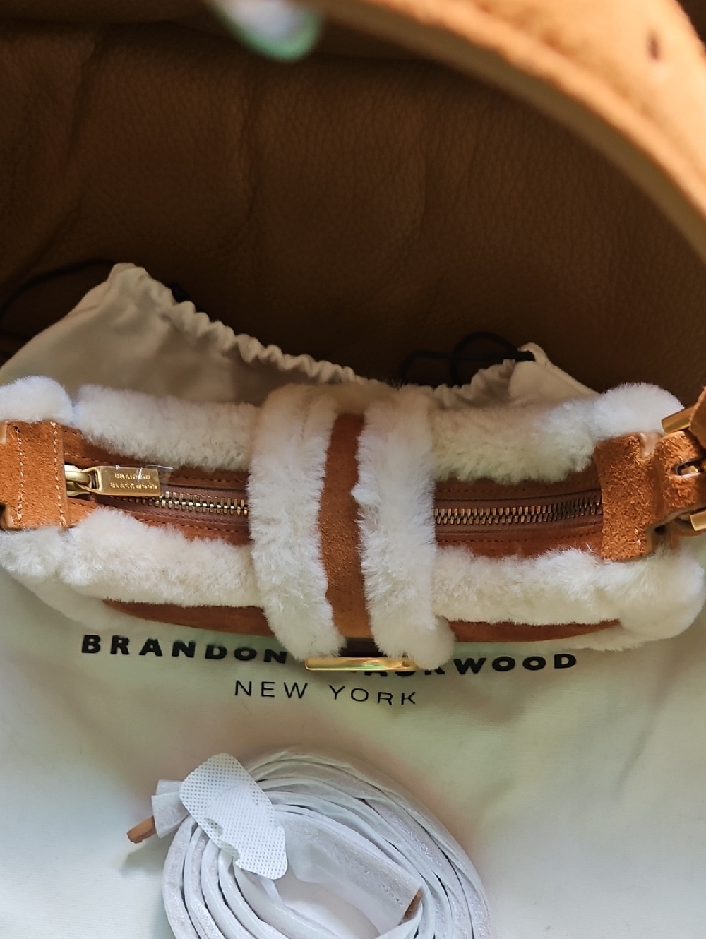 Brandon Blackwood Luna Bag - Tan Suede w/Cream Sherling - Picture 4 of 6